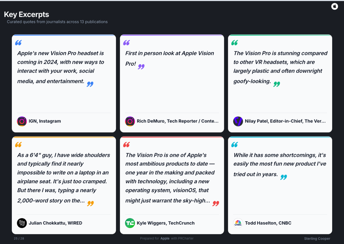 Key Excerpts slide — curated quotes from journalists